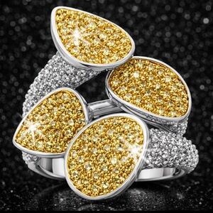Canary Micro Pave Set Cz Diamond gold silver  statement Cocktail Floral Ring HSN